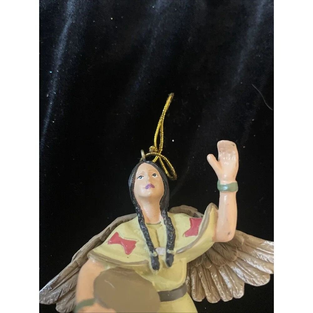 Native American Angel Ornament Pocahontas Sacagawea Christmas Drum Figurine